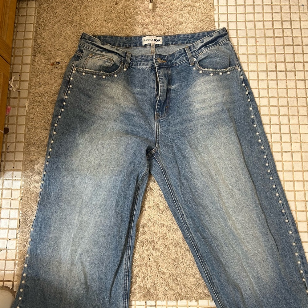 Fashion nova Straight Leg Jeans with Pearl Details
